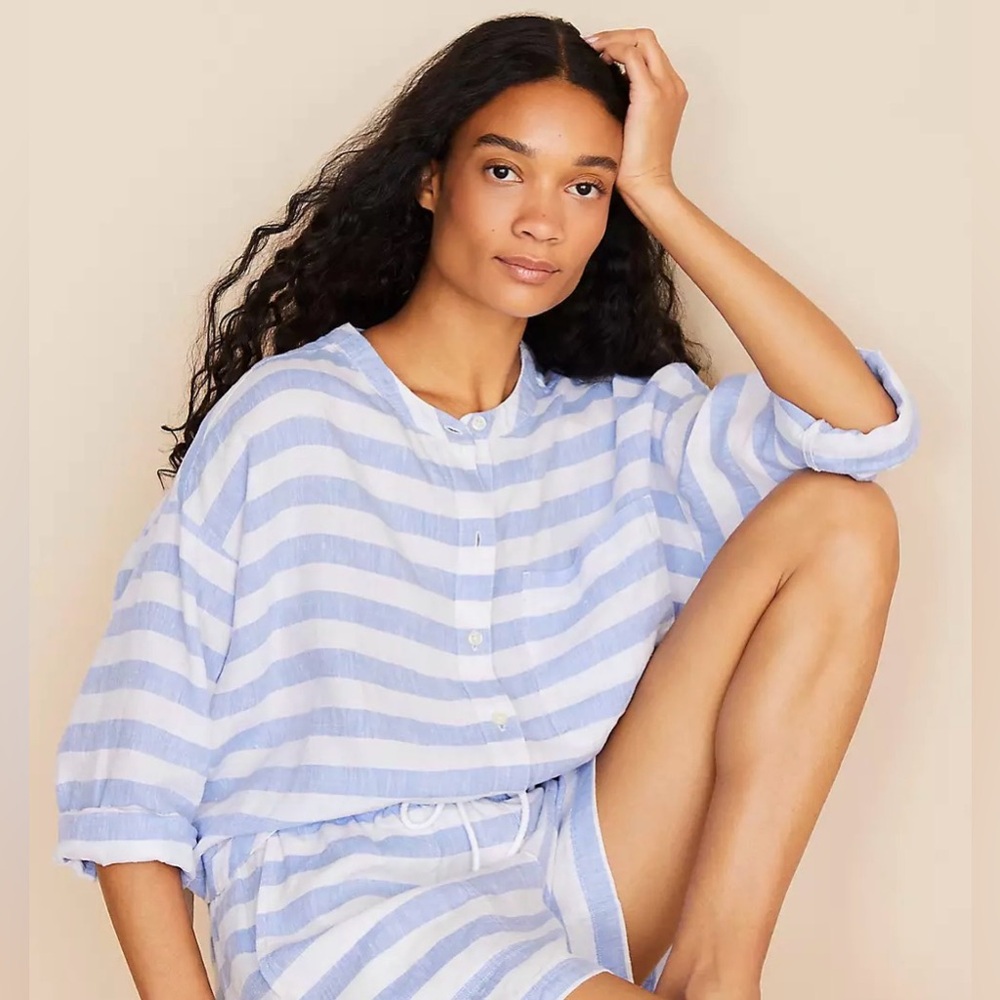 Lou & Grey Blue and White striped linen pocket shirt (T2263)